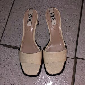 Zara white patent heeled sandals.